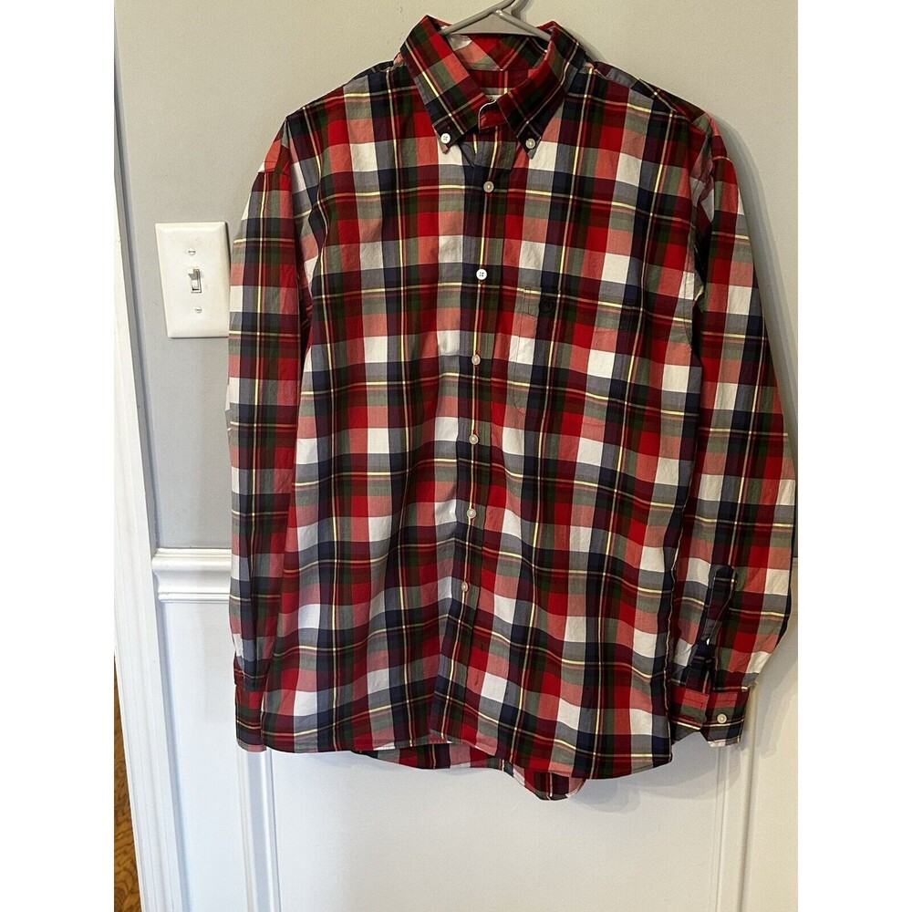 Peach State Pride Mens Medium Classic Fit Red Plaid Button Up Shirt 100% Cotton